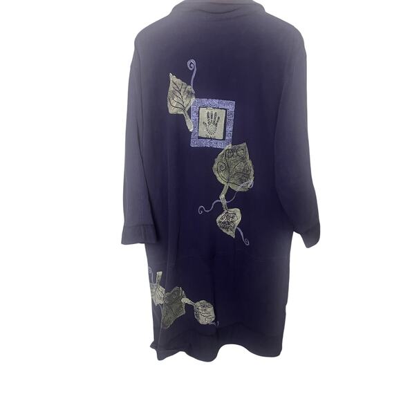 Vintage Long Cotton Duster Coat Cardigan Women’s Medium Large Blue Relaxed - Picture 8 of 11